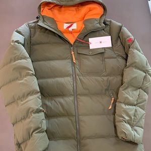 Men's Khaki Puffer Jacket with Orange Lining